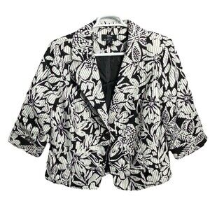 trenz By theresa renz Women Plus Jacket black & white 3/4 Sleeves 1 Button Sz 1X